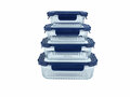 Cookai Ovenschalen met afsluitbare glazen deksel set 370, 640, 1040, 1520 ml Blauw