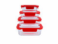 Cookai Ovenschalen met afsluitbare glazen deksel set 370, 640, 1040, 1520 ml Rood