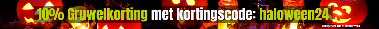 10% Gruwelkorting met kortingscode haloween24 (actieperiode t/m 31 oktober 2024)