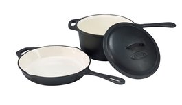 Bon-fire steelpan met deksel 2.5L en skillet 24cm gietijzer met emaille anti-aanbaklaag Bon-fire steelpan met deksel 2.5L en skillet 24cm gietijzer met emaille anti-aanbaklaag